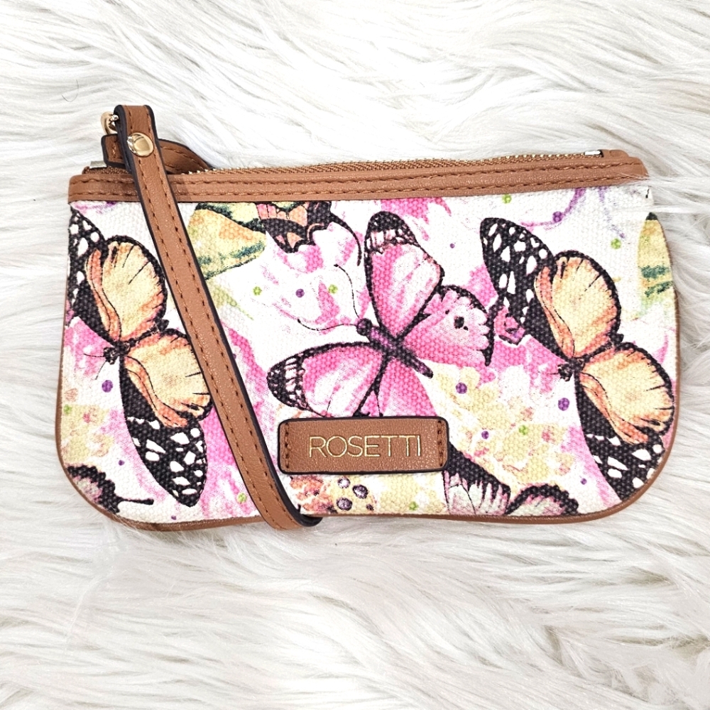 Rosetti butterfly print canvas & leather  large wristlet